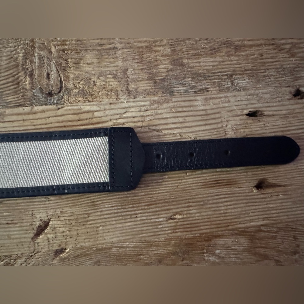 J. Crew Womens Black Leather Natural Twill Insert Corset Waist Belt Size Large - Picture 6 of 10